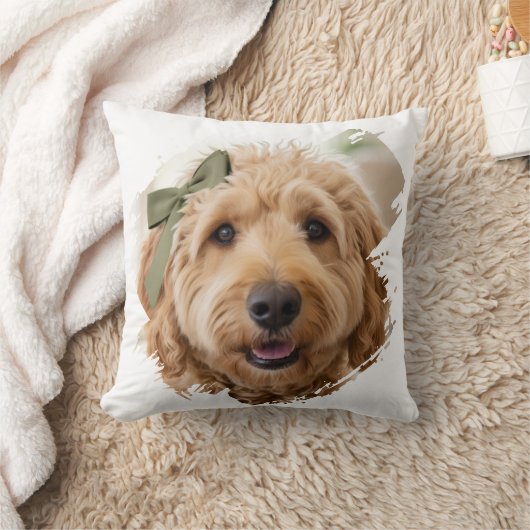 Chic Custom Photo Paint Brushstroke Dog Green クッション (ブランケット)