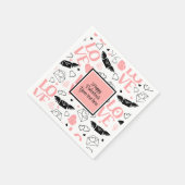 Chic Custom Pink Black Hearts Hand Drawn Valentine スタンダードカクテルナプキン (角)
