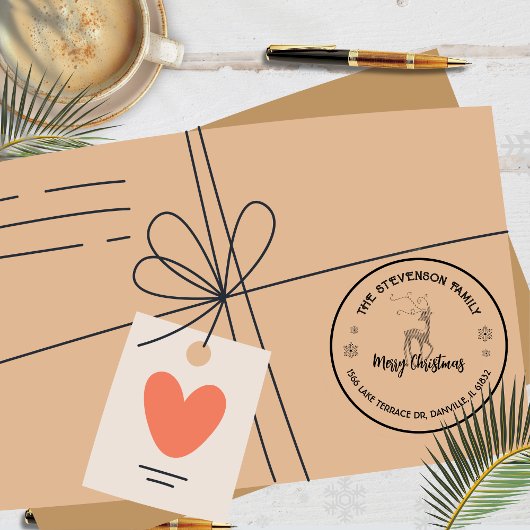 Chic Custom Reindeer Holiday Greeting Stamp  ラバースタンプ