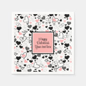 Chic Custom Valentine’s Day Heart Sketch Tableware スタンダードカクテルナプキン (正面)