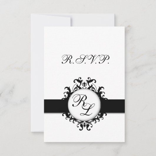 Chic Damask Monogram RSVPカード結婚ズ 出欠カード (正面)