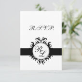 Chic Damask Monogram RSVPカード結婚ズ 出欠カード (スタンド正面)
