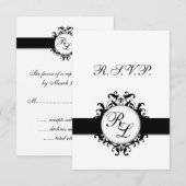 Chic Damask Monogram RSVPカード結婚ズ 出欠カード (正面/裏面)
