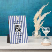 Chic Dark Blue & White Stripes QR Code Wifi フォトプラーク (側面)