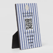 Chic Dark Blue & White Stripes QR Code Wifi フォトプラーク (側面)
