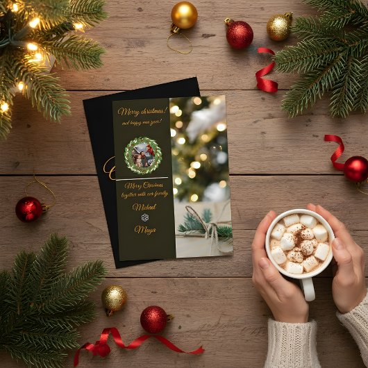 Chic Dark Snowflake Christmas Photo Card 招待状