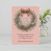 Chic December Holly Wreath With Red Bow On Silver 箔シーズンカード (立ち正面)