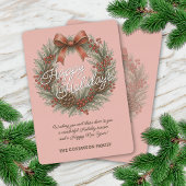 Chic December Holly Wreath With Red Bow On Silver 箔シーズンカード