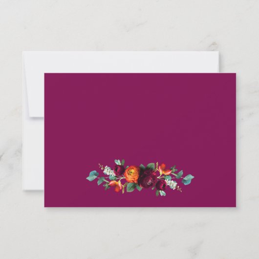 Chic deep pink Botanical Wedding Response Card 出欠カード (裏面)
