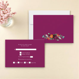 Chic deep pink Botanical Wedding Response Card 出欠カード