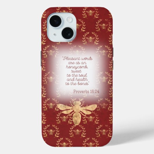 Chic Deep Red Gold Bee Wreath Grid Faith Case-Mate iPhoneケース (裏面)
