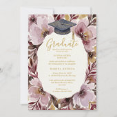 Chic Delicate Pink Floral Wreath Graduation Cap 招待状 (正面)