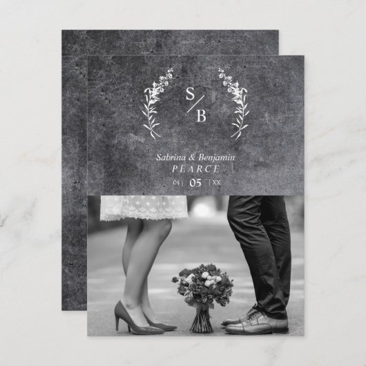 Chic Dirty Alternative Photo Chalkboard Wedding サンキューカード (正面/裏面)