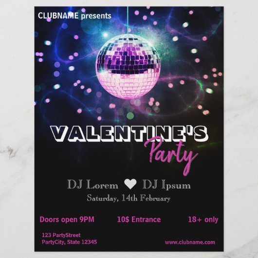 Chic Disco Ball Modern Valentine's Day Party Flyer チラシ (正面)
