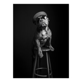 Chic Dog Portrait - Bulldog in Beret and Shades ポスター