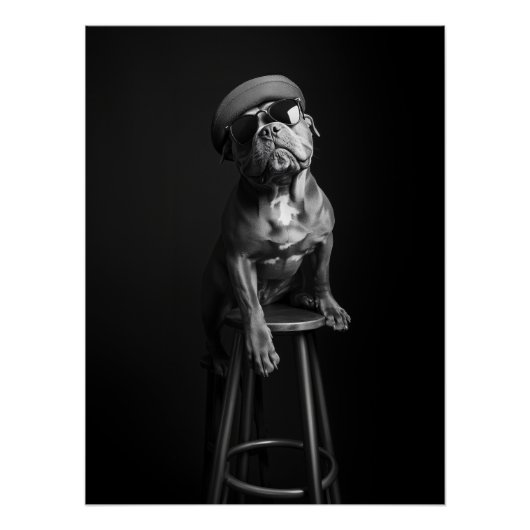 Chic Dog Portrait - Bulldog in Beret and Shades ポスター (正面)
