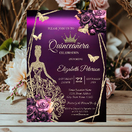 Chic Dress,Butterfly Violet Roses Quinceañera 招待状