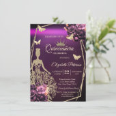 Chic Dress,Butterfly Violet Roses Quinceañera 招待状 (スタンド正面)