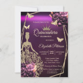 Chic Dress,Butterfly Violet Roses Quinceañera 招待状 (正面)
