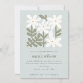 Chic Dusky Blue Retro Minimal Floral Baby Shower 招待状 (正面)