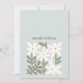 Chic Dusky Blue Retro Minimal Floral Baby Shower 招待状 (裏面)