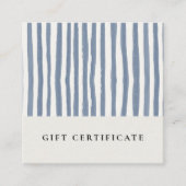 Chic Dusky Blue Watercolor Strips Gift Certificate スクエア名刺 (正面)
