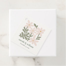 Chic Dusky Blush Retro Minimal Floral Wedding フェイバータグ