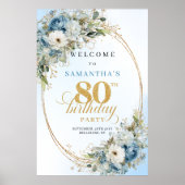 Chic Dusty Blue 80th Birthday Welcome Poster ポスター (正面)