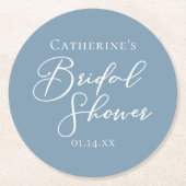 Chic Dusty Blue Bridal Shower Personalized ラウンドペーパーコースター (正面)
