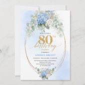 Chic Dusty Blue Eucalyptus 80th Birthday Invite 招待状 (正面)
