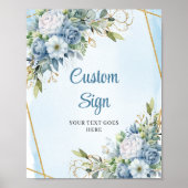 Chic Dusty Blue Eucalyptus Gold Custom DIY Sign ポスター (正面)