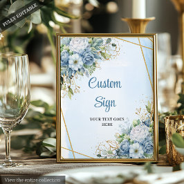 Chic Dusty Blue Eucalyptus Gold Custom DIY Sign ポスター