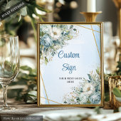 Chic Dusty Blue Eucalyptus Gold DIY Wedding Sign ポスター