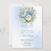 Chic Dusty Blue Floral Botanical Wedding Invite 招待状 (正面)