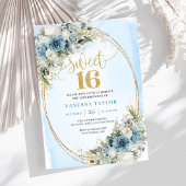 Chic Dusty Blue Floral Eucalyptus Sweet 16 Invite 招待状