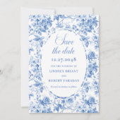 Chic Dusty Blue Floral Save the Date Wedding Card 招待状 (正面)
