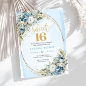 Chic Dusty Blue Floral Sweet 16th Birthday Invites 招待状