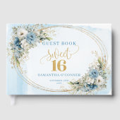 Chic Dusty Blue Floral Sweet Sixteen Guest Sign  ゲストブック (正面)