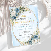 Chic Dusty Blue Gold Greenery 15th Birthday Invite 招待状