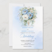 Chic Dusty Blue White Peony Eucalyptus Wedding  招待状 (正面)