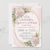 Chic Dusty Pink Floral Eucalyptus Quince Invites 招待状 (正面)