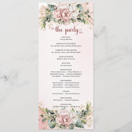 Chic Dusty Pink Floral Eucalyptus Wedding Program プログラム (裏面)