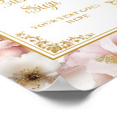 Chic dusty pink flowers and gold wedding 8x10 sign ポスター (角)