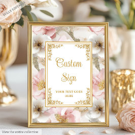 Chic dusty pink flowers and gold wedding 8x10 sign ポスター