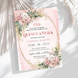 Chic Dusty Pink Flowers Eucalyptus 15th Birthday  招待状