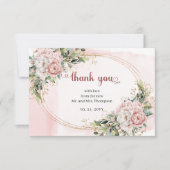 Chic Dusty Pink Flowers Eucalyptus Wedding Thank U サンキューカード (正面)