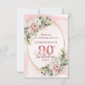 Chic Dusty Pink Gold Eucalyptus 90th Birthday Card サンキューカード (正面)