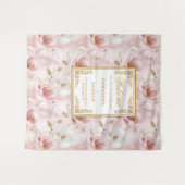 Chic dusty pink ivory floral gold wedding banner タペストリー (正面(横))
