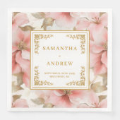 Chic dusty pink ivory floral paper napkins (正面)