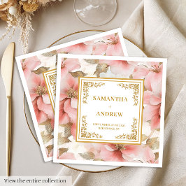 Chic dusty pink ivory floral paper napkins